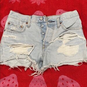 Distressed Light Blue Denim Shorts